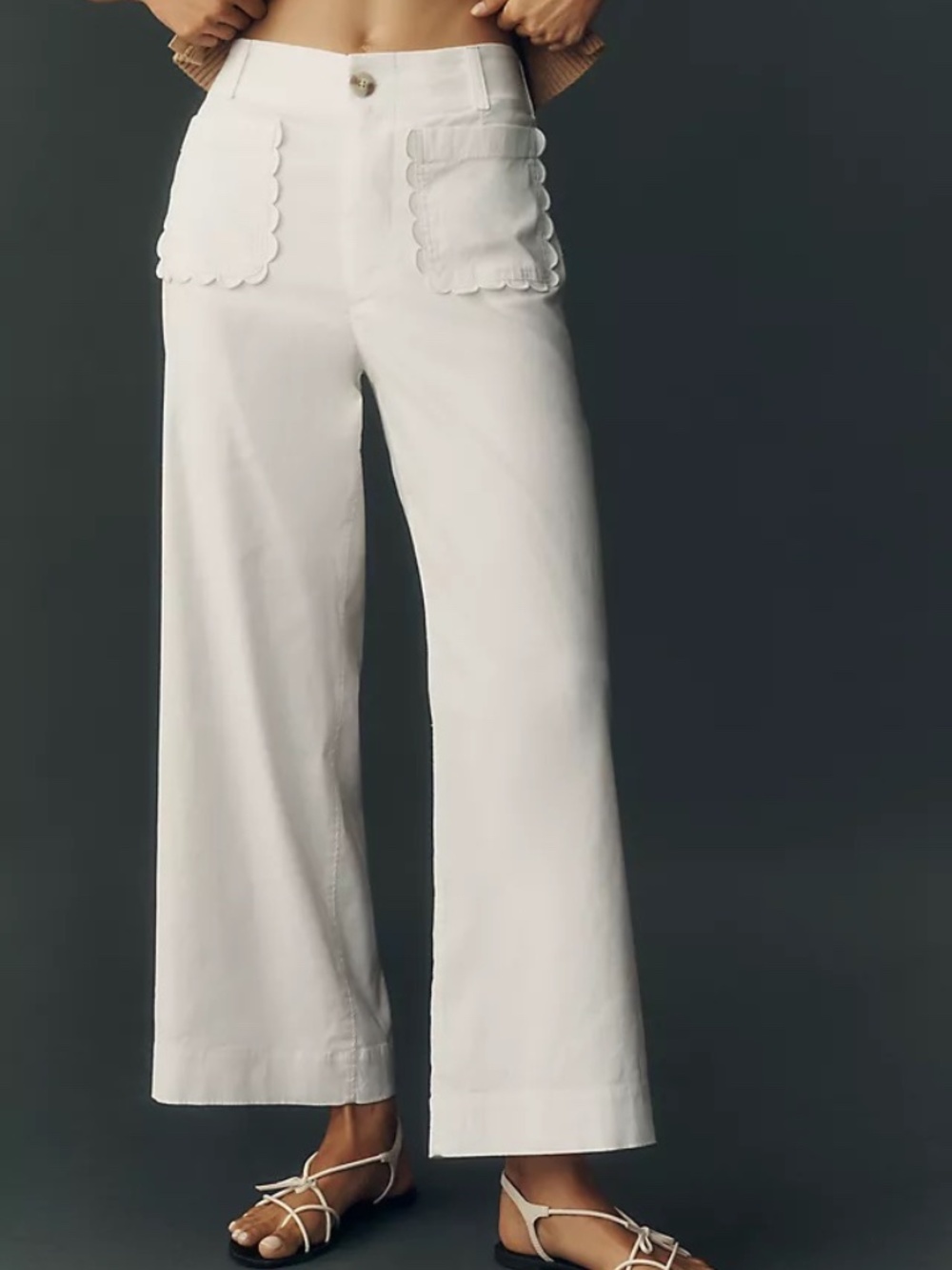 Anthropologie Maeve Colette Scallop High-Rise Wide-Leg Pants White 31
